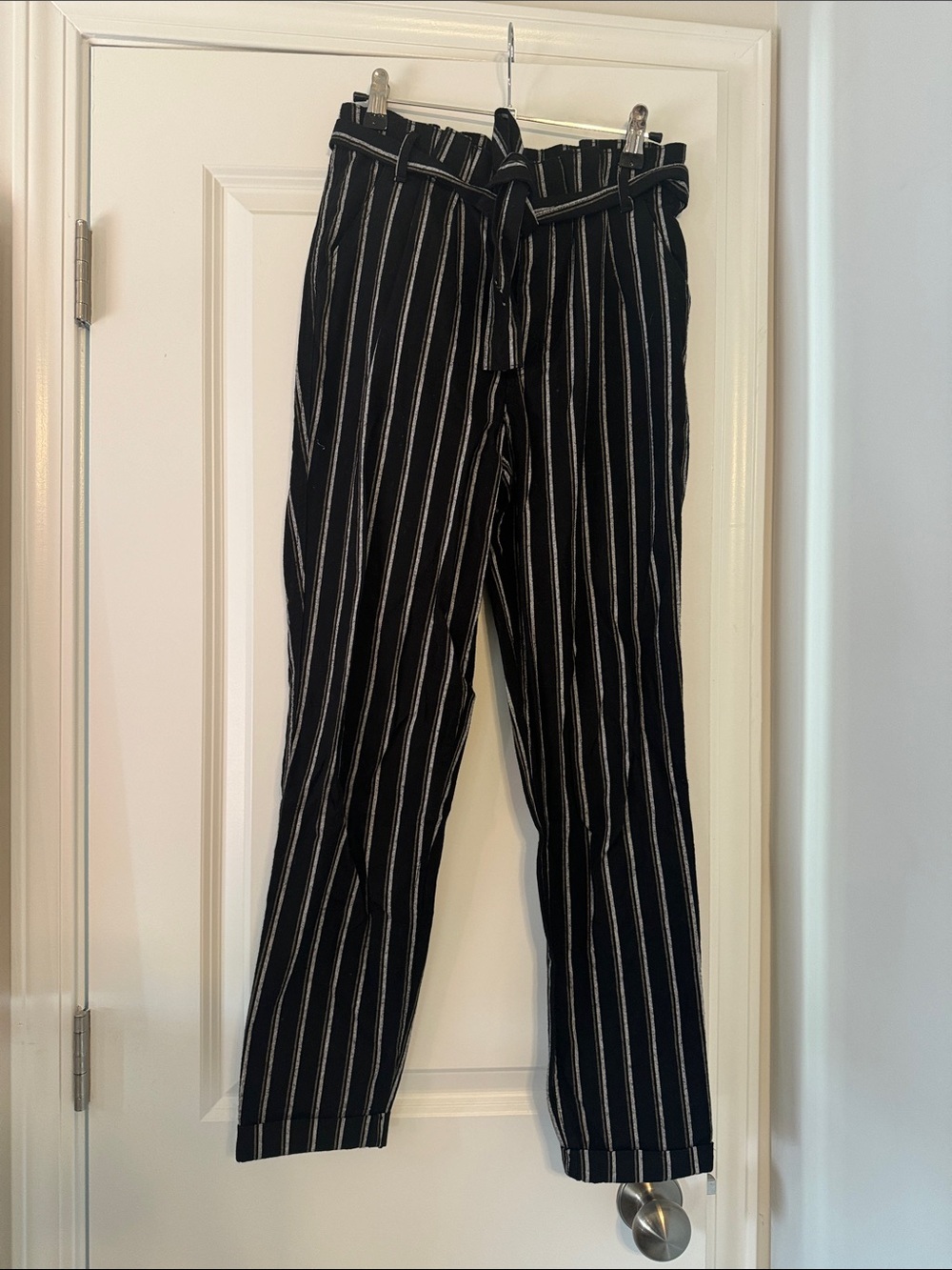 Hollister Black Vertical-Stripe Chinos with Tie Waist